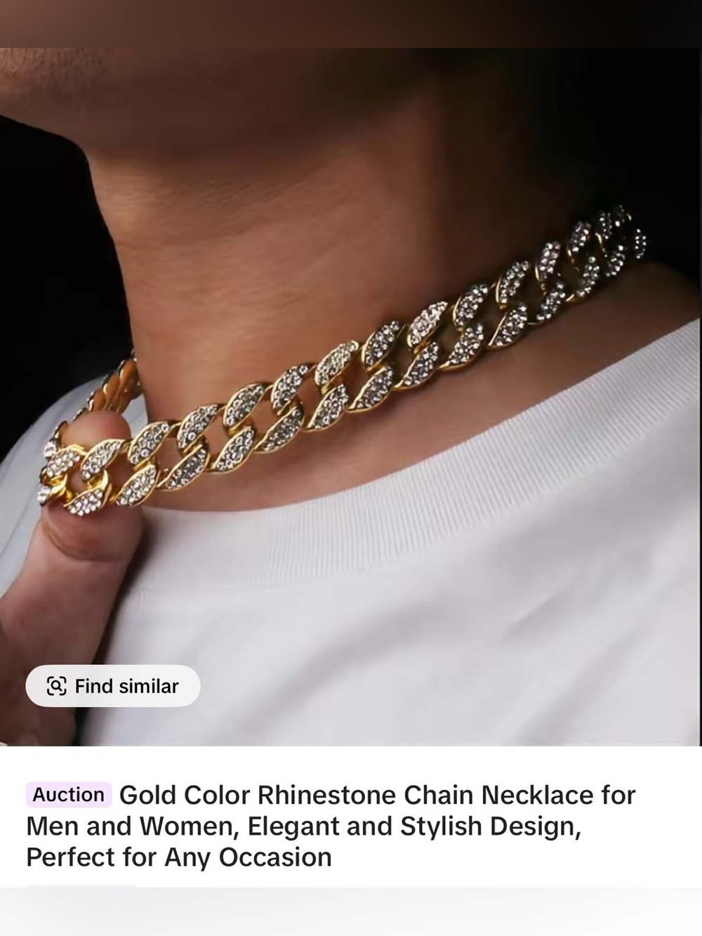Gold Rhinestone Cuban Link Necklace for Women - Sparkling Chain